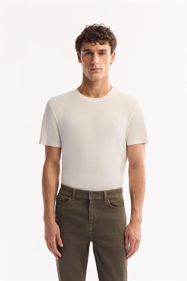 Haki Klasik Bel Pamuklu Eskitme Yıkmalı Jean Pantolon