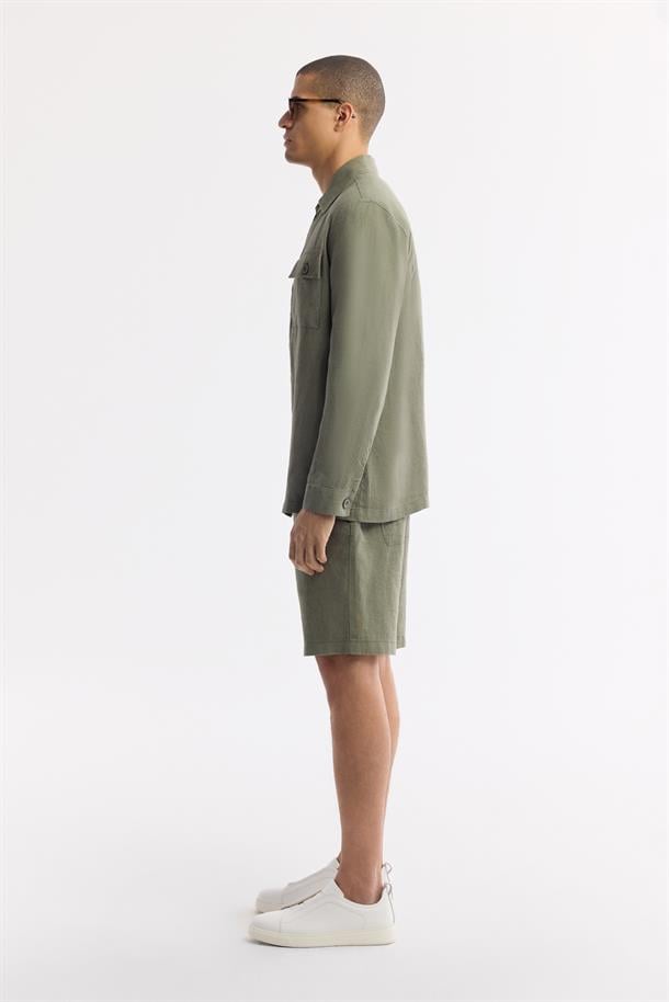 Haki Klasik Yaka %100 Keten Gömlek Ceket