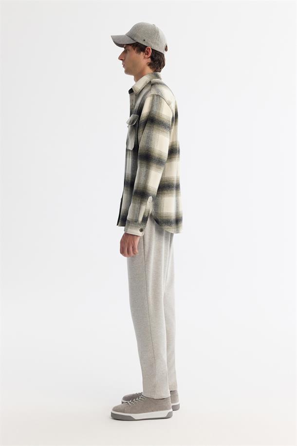 Haki Klasik Yaka Ekoseli Yün Karışımlı Gömlek Ceket