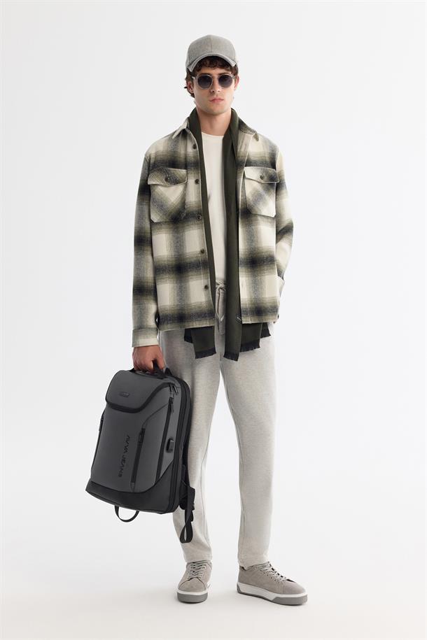 Haki Klasik Yaka Ekoseli Yün Karışımlı Gömlek Ceket