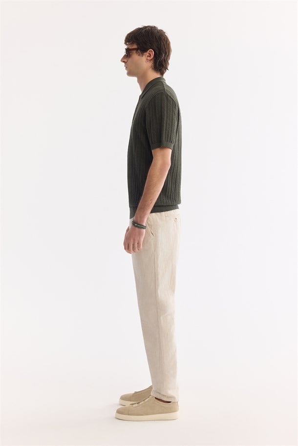 Haki Polo Yaka Düğmeli Soft Touch Triko T-Shirt