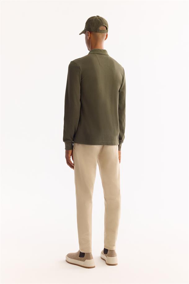 Haki Polo Yaka Kolay Ütülenen Basic Sweatshirt