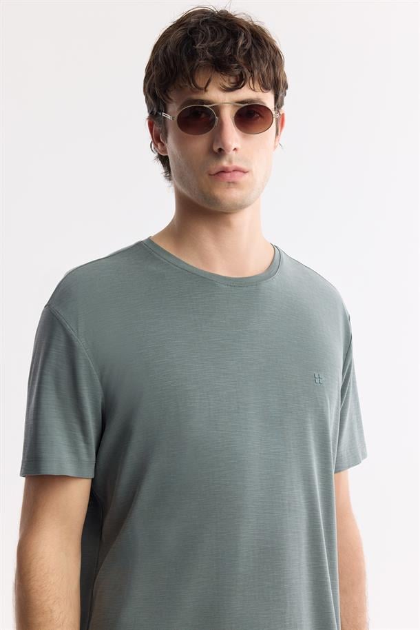 Haki Bisiklet Yaka Bi-Stretch Soft Touch Basic T-Shirt