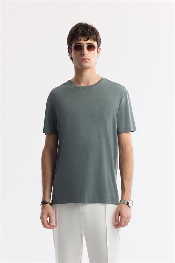 Haki Bisiklet Yaka Bi-Stretch Soft Touch Basic T-Shirt