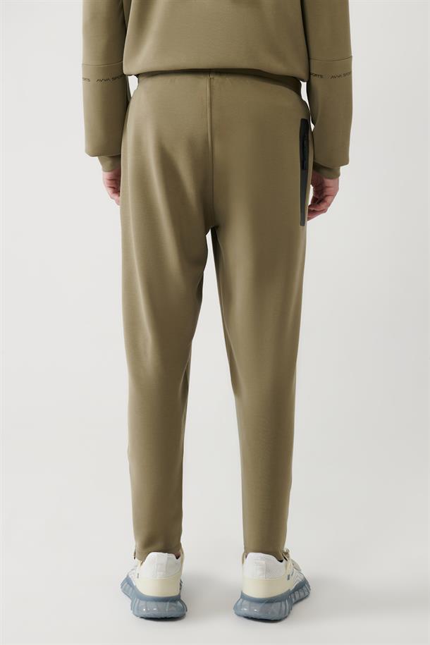 Haki Beli Lastikli Bağcıklı Fermuar Paçalı Soft Touch Eşofman Altı