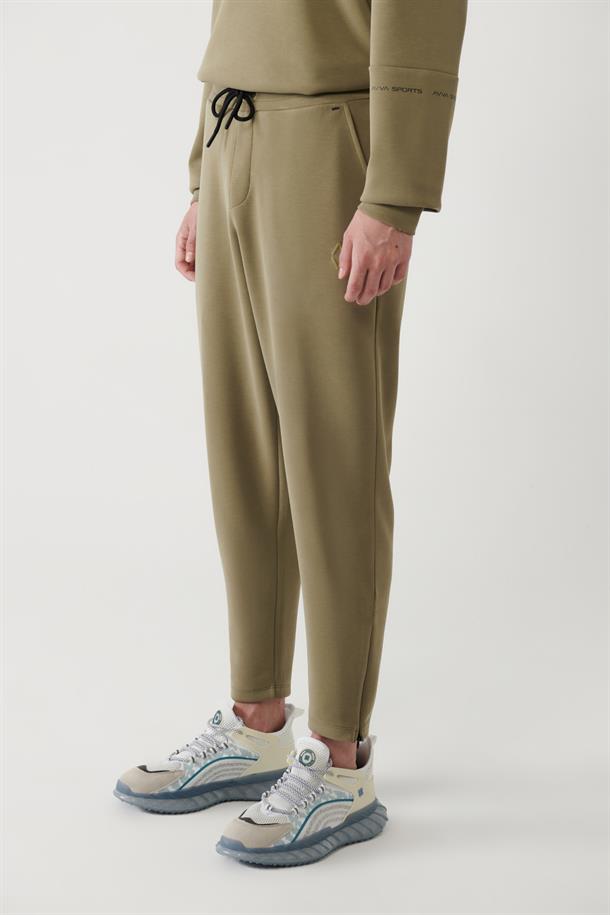 Haki Beli Lastikli Bağcıklı Fermuar Paçalı Soft Touch Eşofman Altı