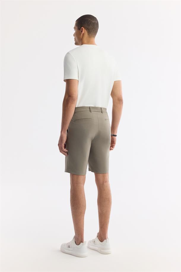 Haki Beli Lastikli Bi-Stretch Teknik Kumaş Şort