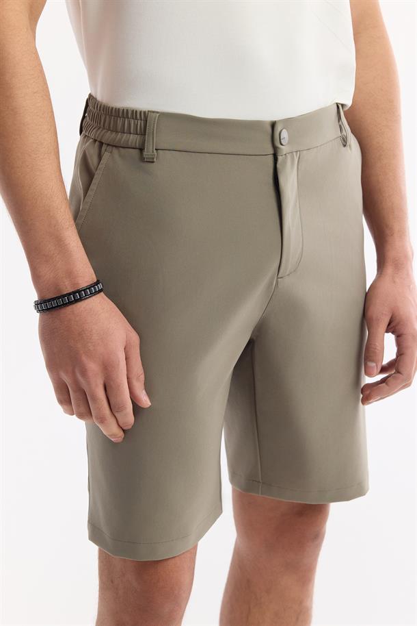 Haki Beli Lastikli Bi-Stretch Teknik Kumaş Şort
