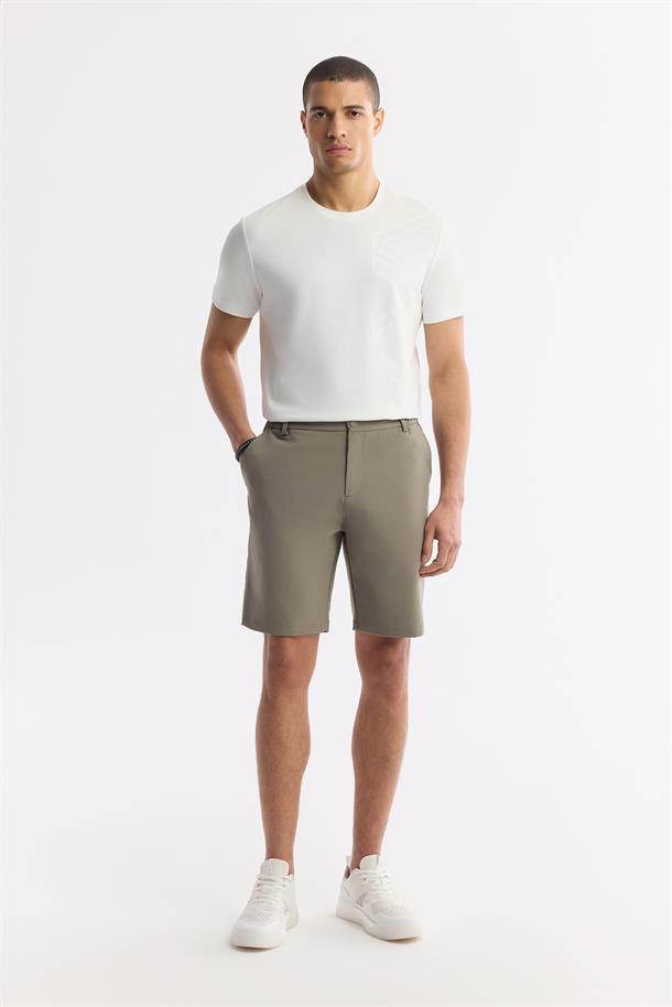 Haki Beli Lastikli Bi-Stretch Teknik Kumaş Şort