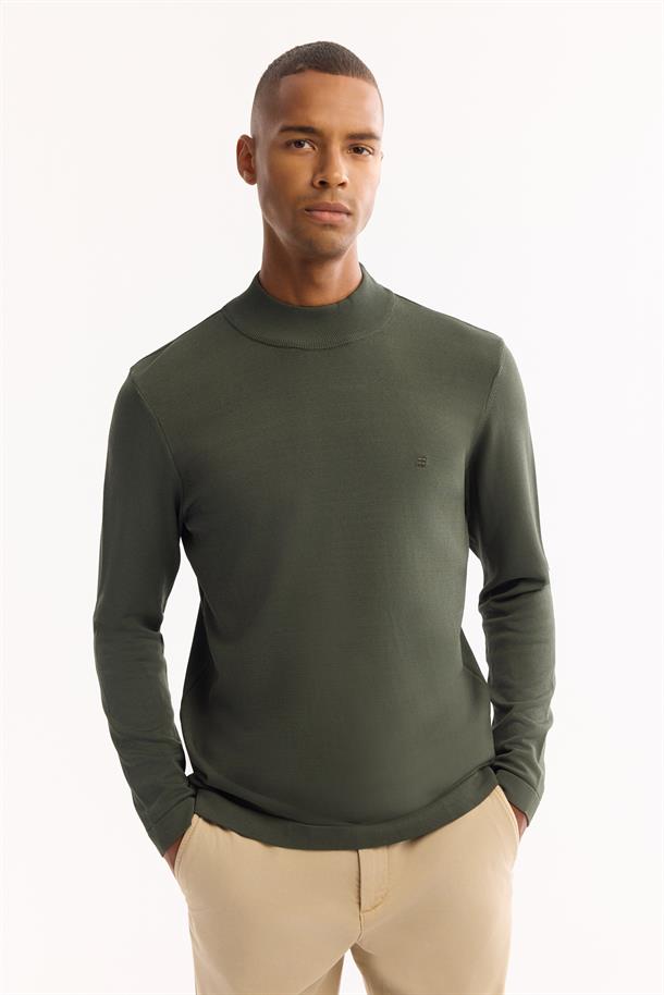 Haki Yarım Balıkçi Yaka Rayon Basic Triko Kazak