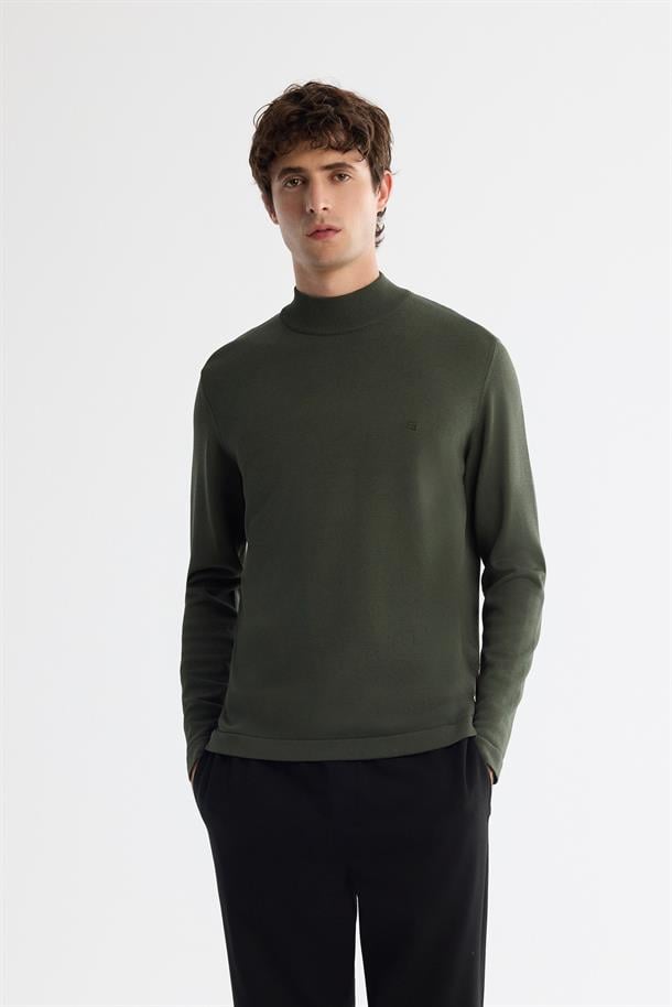 Haki Yarım Balıkçı Yaka Rayon Triko Kazak