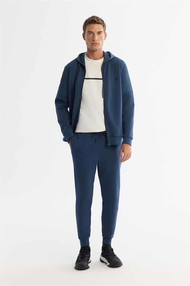 İndigo Beli Lastikli Bağcıklı Elastan Eşofman Altı