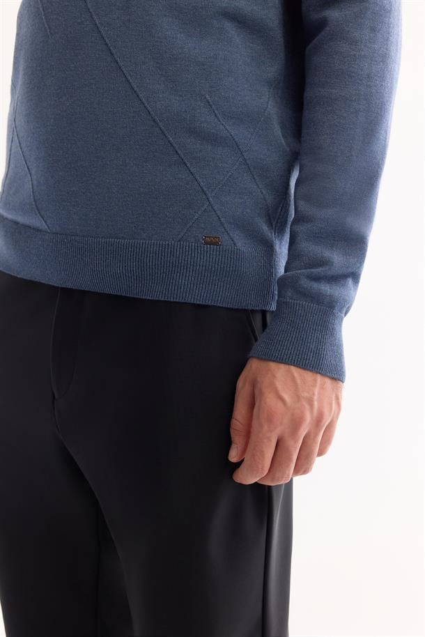 İndigo Bisiklet Yaka Soft Touch Dokulu Triko Kazak