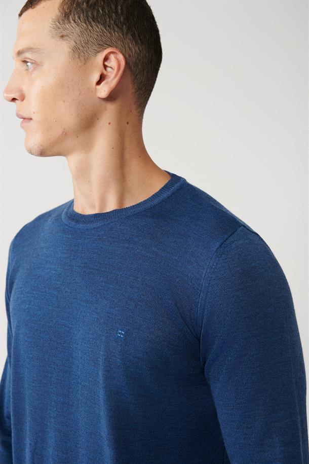 İndigo Bisiklet Yaka Yün Karışımlı Triko Kazak