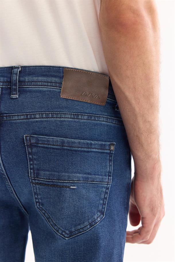 İndigo Klasik Bel Pamuklu Eskitme Yıkmalı Jean Pantolon