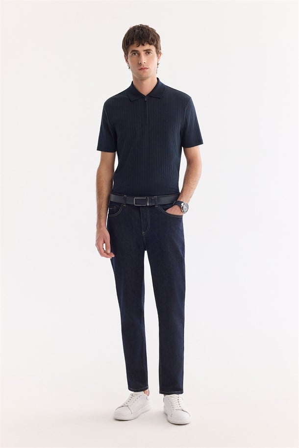 İndigo Klasik Bel Eskitme Yıkamalı Elastan Jean Pantolon