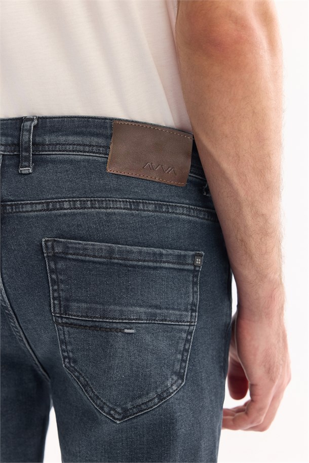 İndigo Klasik Bel Pamuklu Eskitme Yıkmalı Jean Pantolon