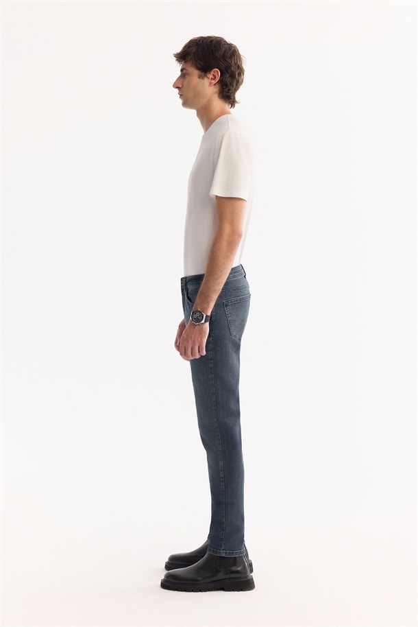 İndigo Klasik Bel Pamuklu Eskitme Yıkmalı Jean Pantolon