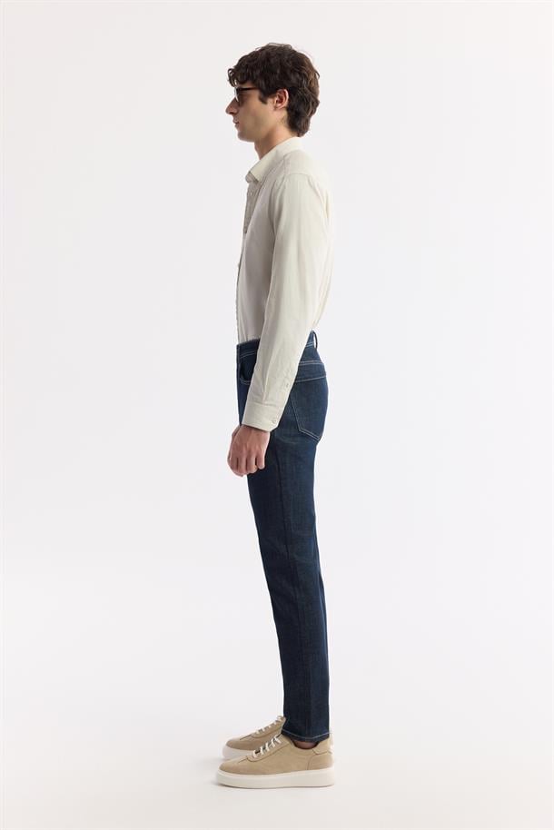 İndigo Klasik Bel Pamuklu Eskitme Yıkmalı Jean Pantolon