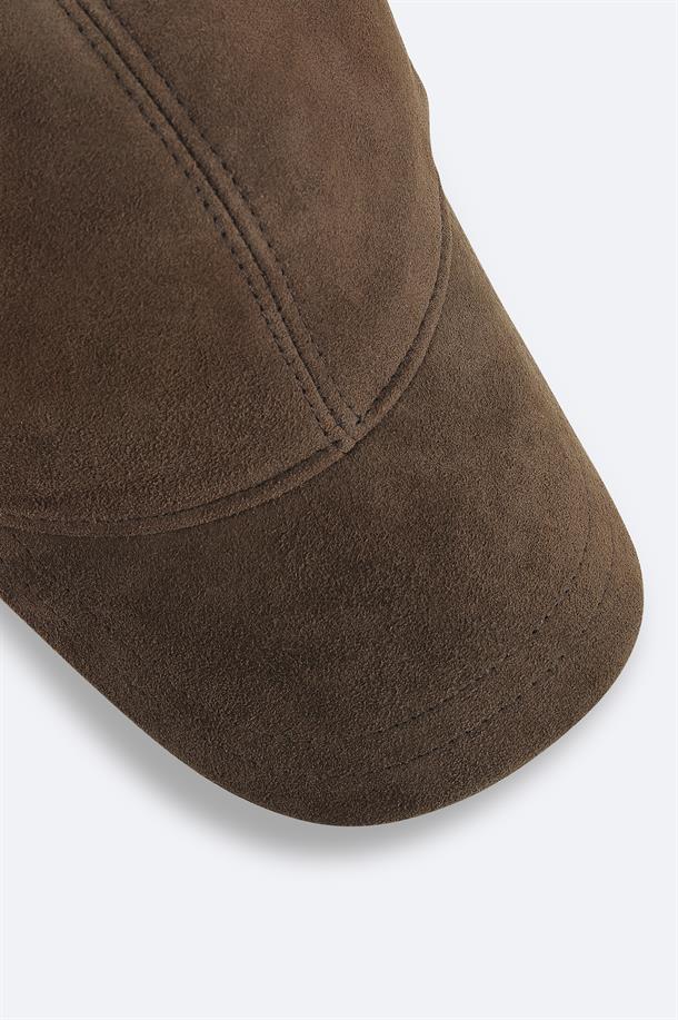Kahverengi %100 Süet Deri Spor Şapka