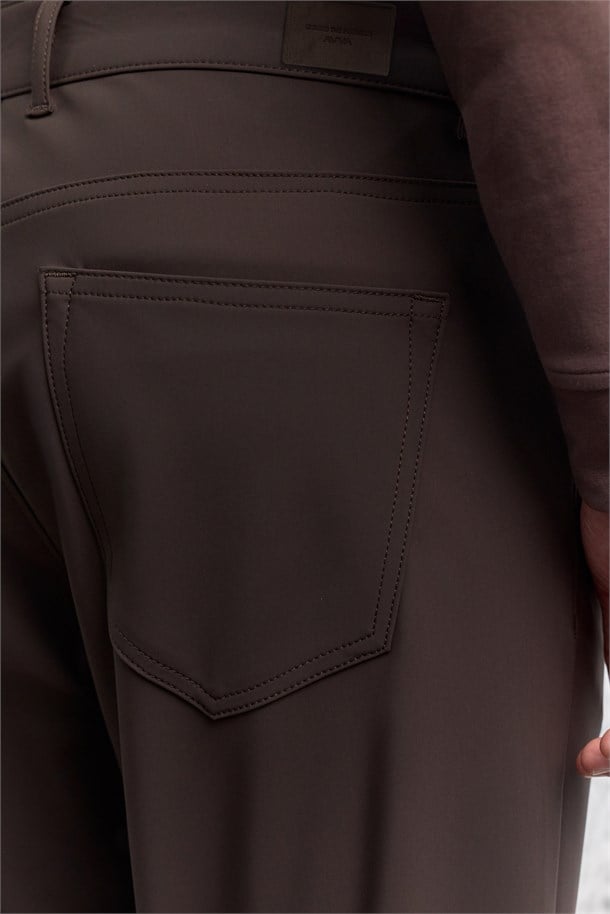 Kahve 5 Cep Teknik Comfort Slim Fit Pantolon
