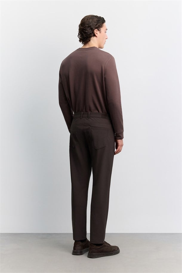 Kahve 5 Cep Teknik Comfort Slim Fit Pantolon