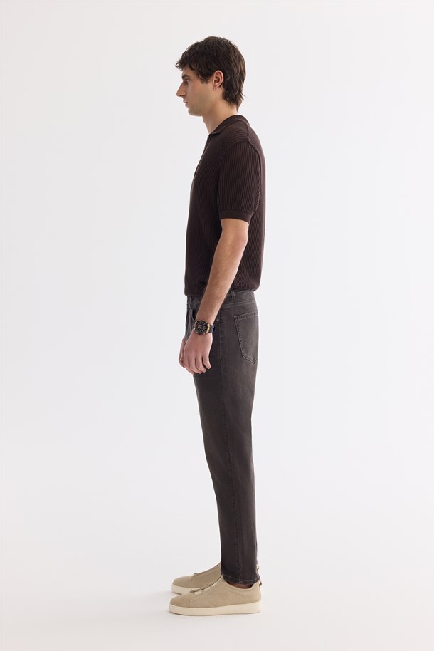 Kahve Eskitme Yıkamalı Pamuklu Elastan Jean Pantolon