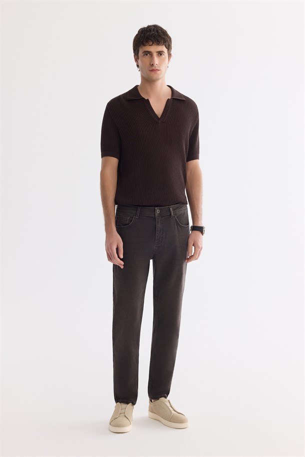 Kahve Eskitme Yıkamalı Pamuklu Elastan Jean Pantolon