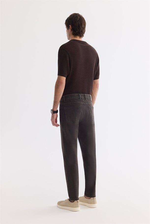 Kahve Eskitme Yıkamalı Pamuklu Elastan Jean Pantolon