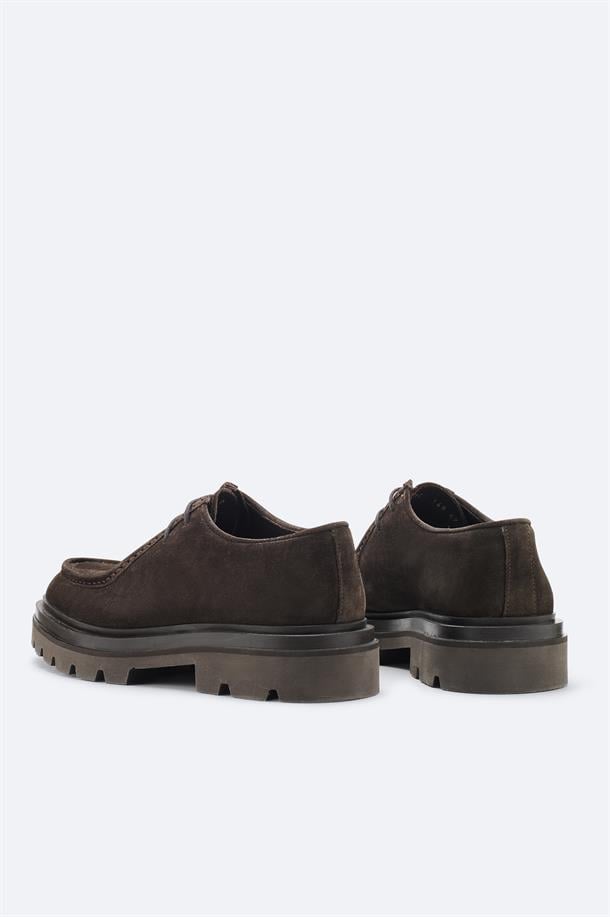 Kahverengi %100 Süet Bağcıklı Klasik Ayakkabı