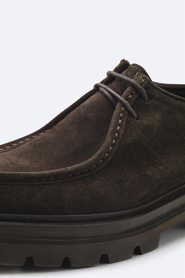 Kahverengi %100 Süet Bağcıklı Klasik Ayakkabı