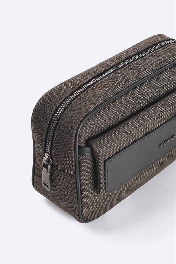 Kahve Çift Fermuarlı El Çantası