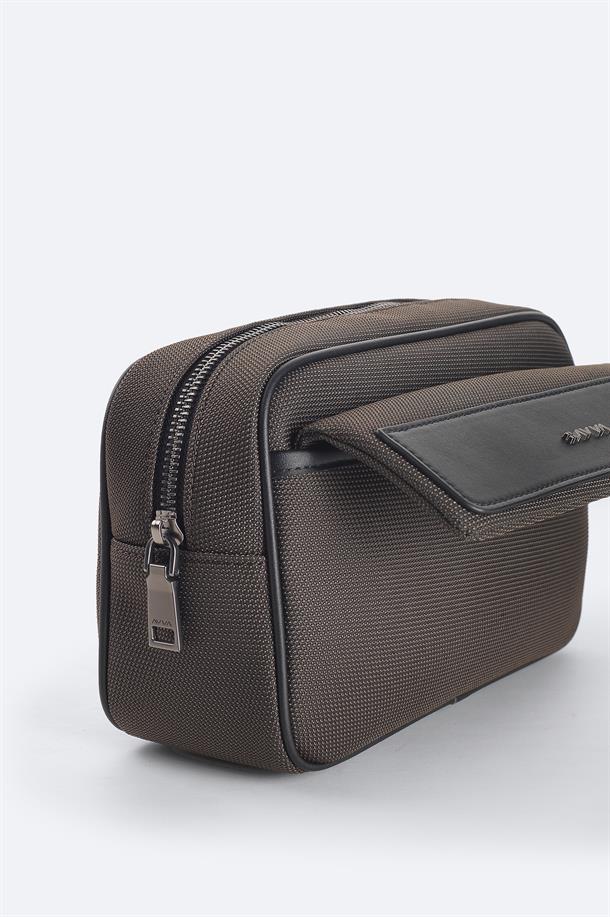 Kahve Çift Fermuarlı El Çantası