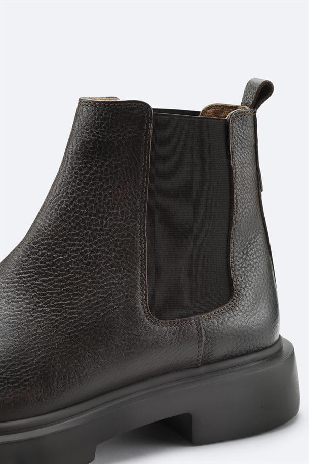 Kahverengi %100 Deri Esnek Taban Chelsea Bot