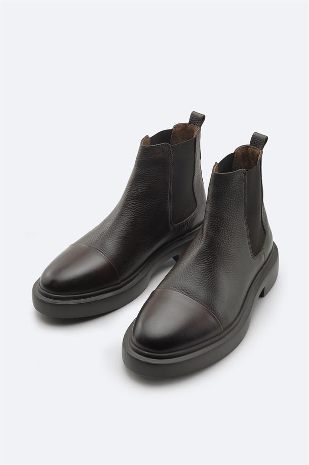 Kahverengi %100 Deri Esnek Taban Chelsea Bot