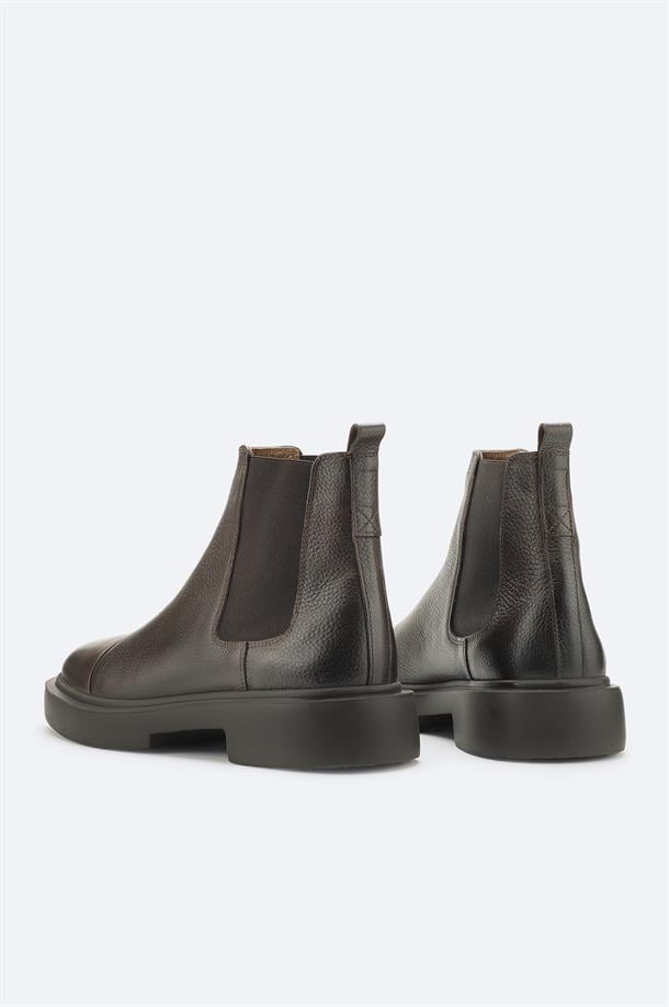 Kahverengi %100 Deri Esnek Taban Chelsea Bot