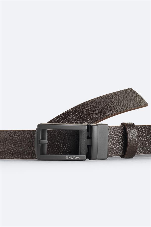 Kahverengi %100 Deri Dikdörtgen Tokalı Kemer