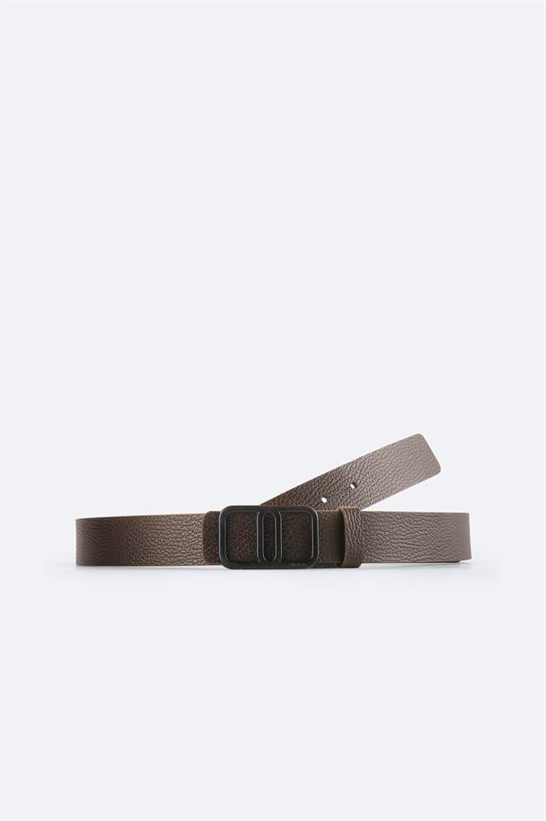 Kahve %100 Deri Dokulu Kemer