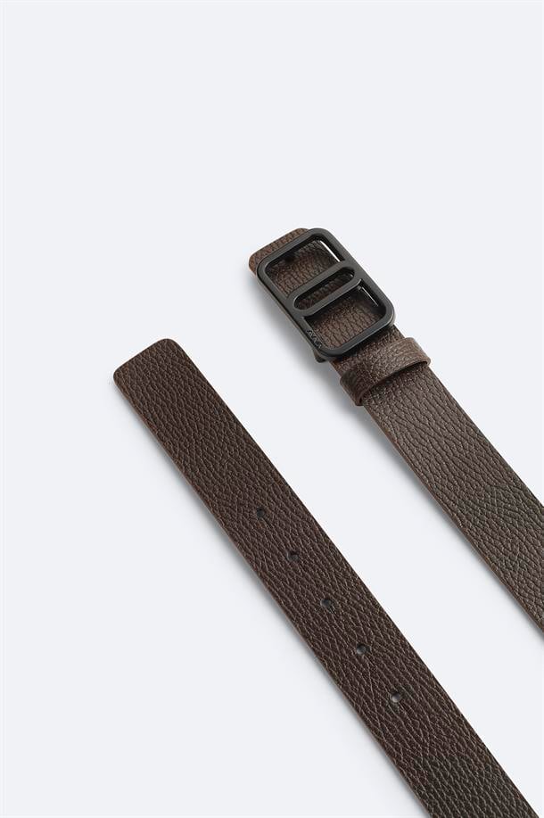 Kahve %100 Deri Dokulu Kemer