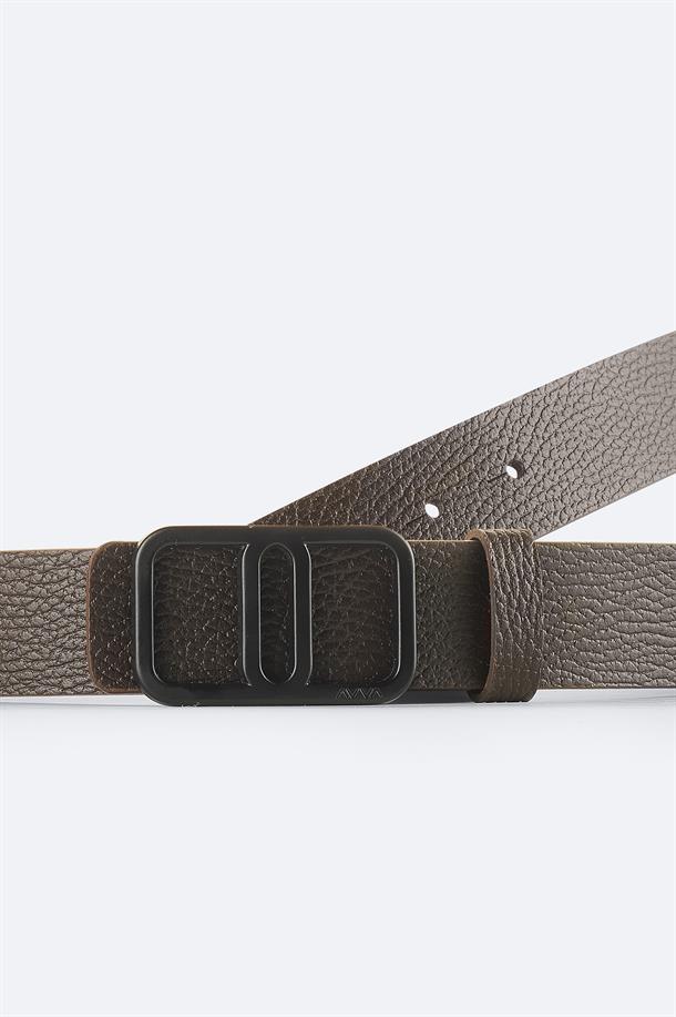 Kahve %100 Deri Dokulu Kemer