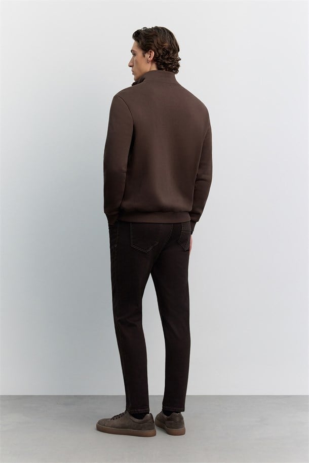 Kahve Dik Yaka Fermuarlı -5 Dereceye Dayanıklı Sweatshirt