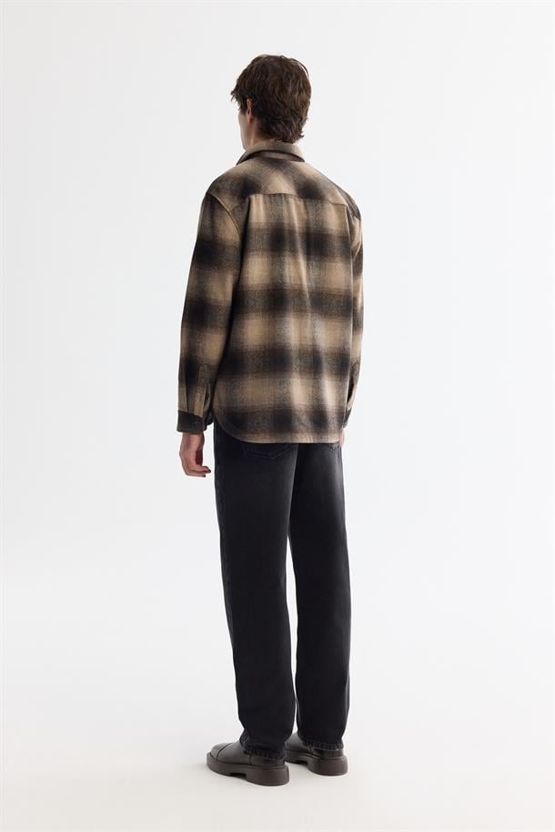 Kahve Klasik Yaka Ekoseli Yün Karışımlı Gömlek Ceket