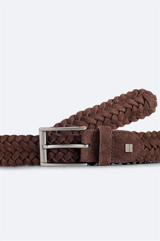 Kahverengi %100 Deri Örgülü Klasik Tokalı Kemer