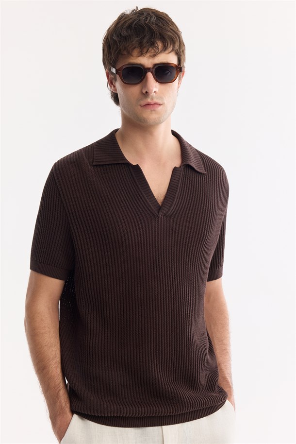 Kahve Polo Yaka Soft Touch Triko T-Shirt
