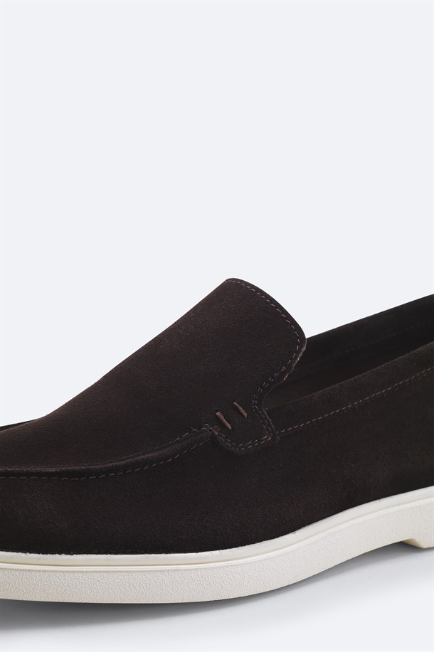 Kahve %100 Süet Deri Loafer Ayakkabı
