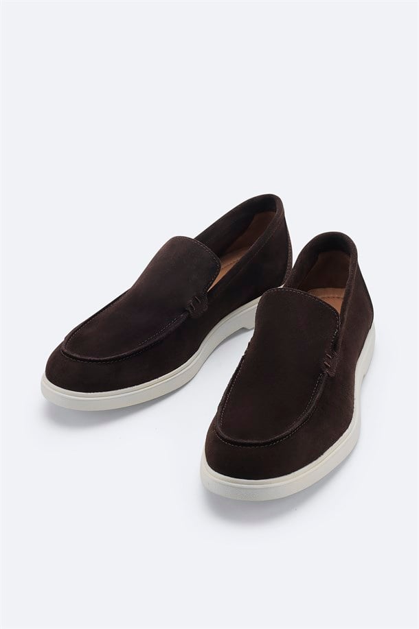 Kahve %100 Süet Deri Loafer Ayakkabı