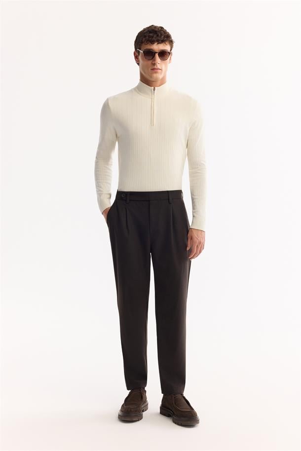 Kahve Klasik Bel Yün Karışımlı Soft Touch Pantolon