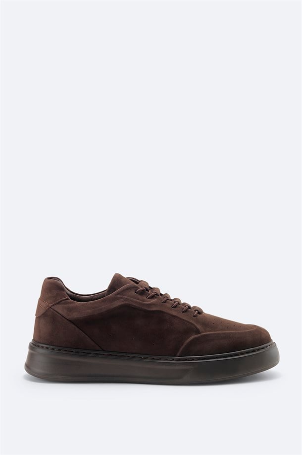 Kahverengi %100 Deri Süet Dokulu Sneaker