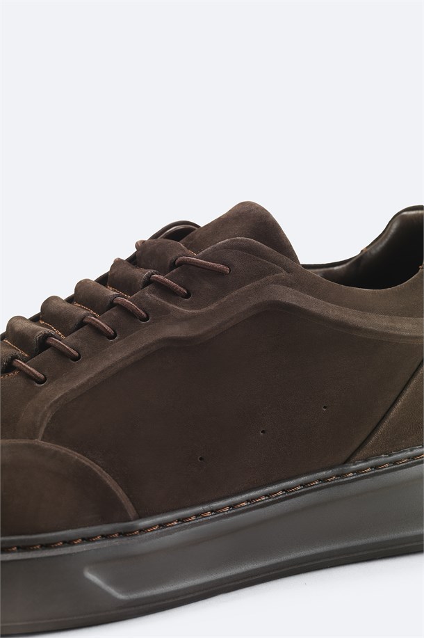 Kahverengi %100 Deri Süet Dokulu Sneaker
