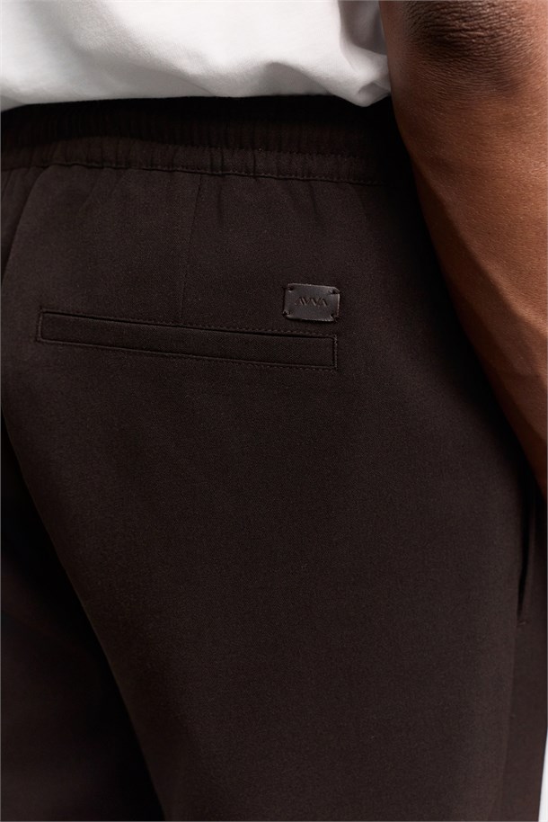 Kahverengi Beli Lastikli Bağcıklı Duble Paça Jogger Pantolon